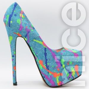LILIANA PAINT SPLATTER ALMOND TOE PLATFORM HEELS